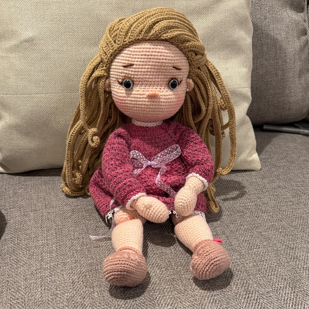 Handmade Crochet Doll with Pink Dress